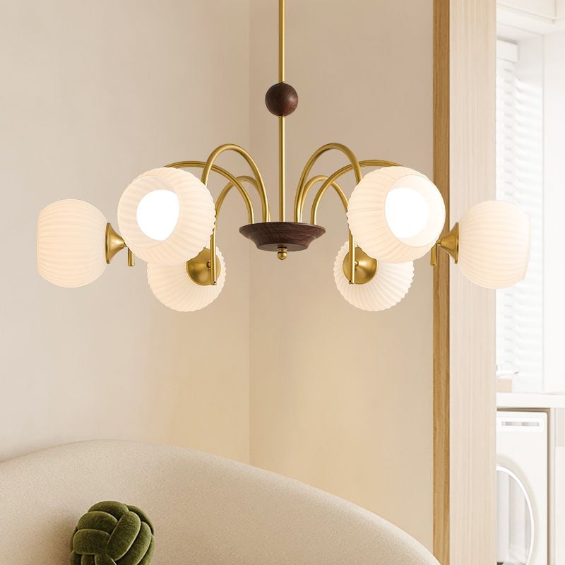 Contemporary Cream Ribbed Glass Chandelier - Lumpaz