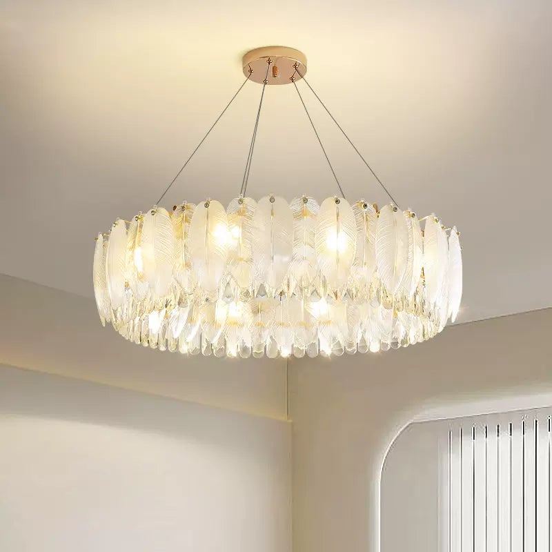Feather Shape Crystal Glass Round Chandelier - Lumpaz