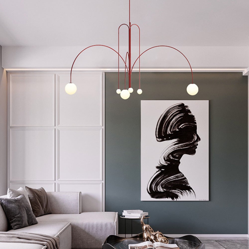 Red Art Deco Long Line Type Metal Pendant Light - Lumpaz