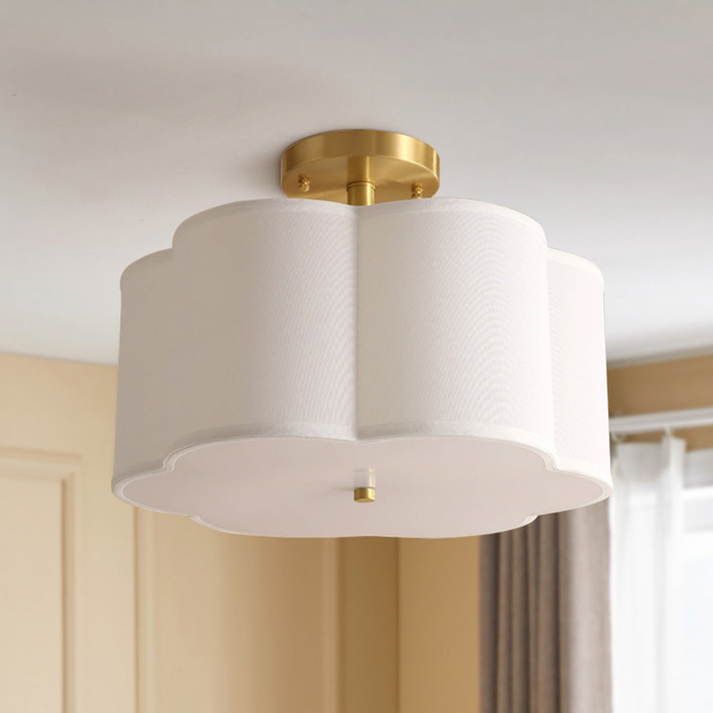 Simple White Flower Semi Flush Ceiling Light For Bedroom - Lumpaz