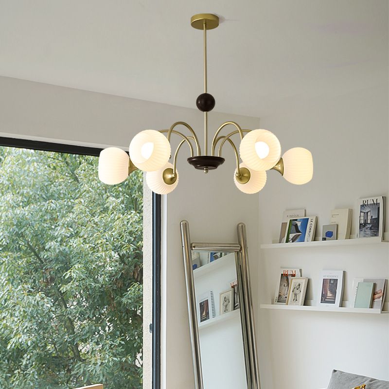 Contemporary Cream Ribbed Glass Chandelier - Lumpaz