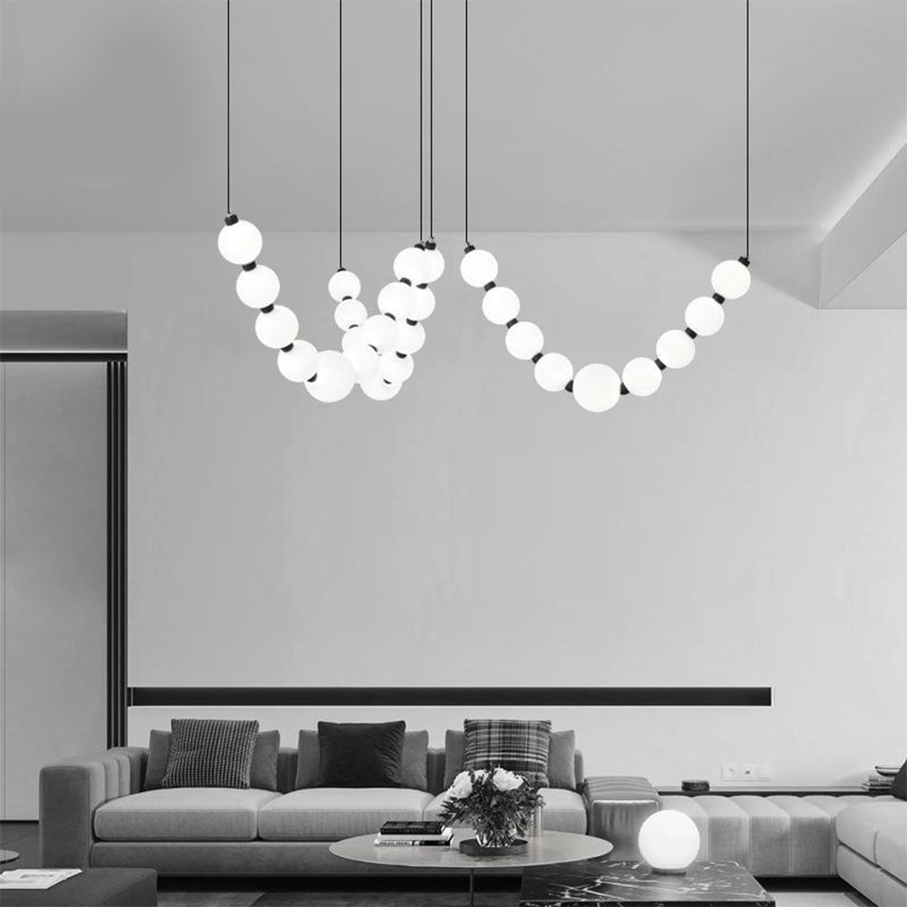 White Ball Bubble Brushed Copper Large Chandelier - Lumpaz