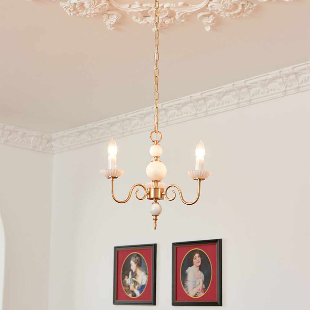 Vintage Metal Chandelier Lamp Cream Glass Chandelier - Lumpaz