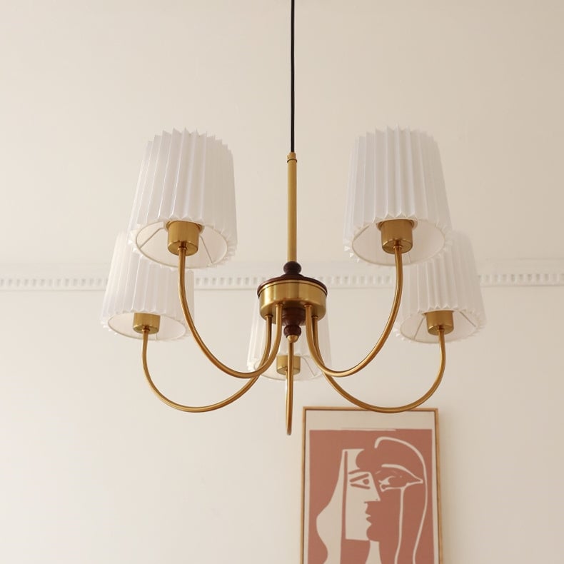 Vintage Pleated Pendant Lampshade Brass Dining Room Chandelier - Lumpaz