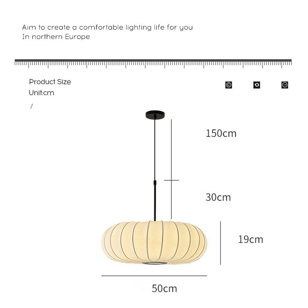 Wabi-Sabi White Fabric Drum Pendant Light - Lumpaz