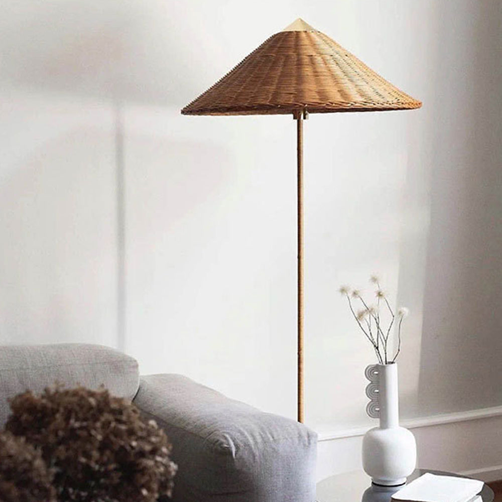 Vintage Rattan Tall Floor lamp For Reading - Lumpaz