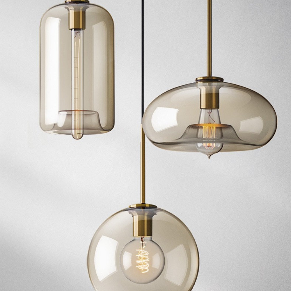 Industrial Amber Glass Pendant Light - Lumpaz
