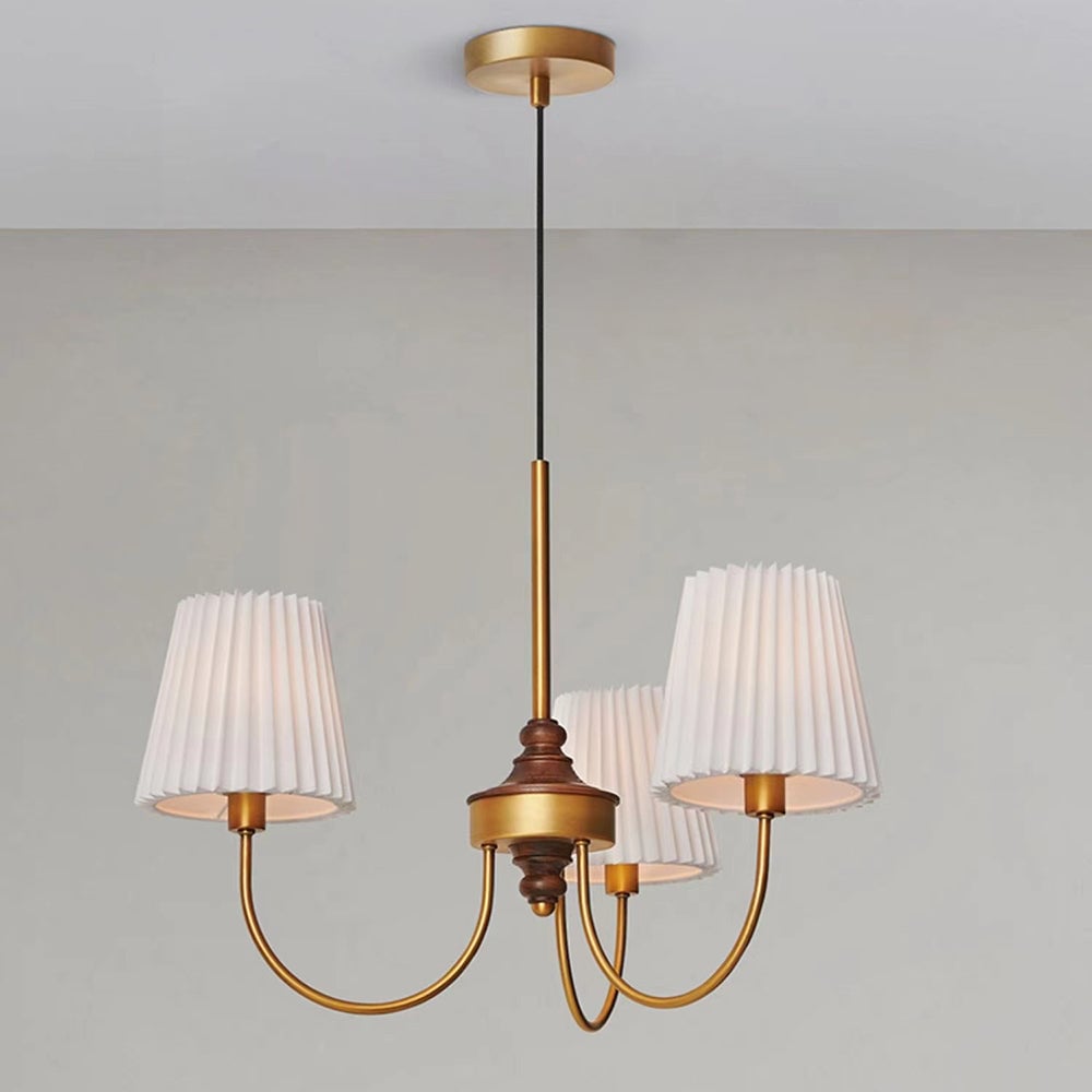 Vintage Pleated Pendant Lampshade Brass Dining Room Chandelier - Lumpaz