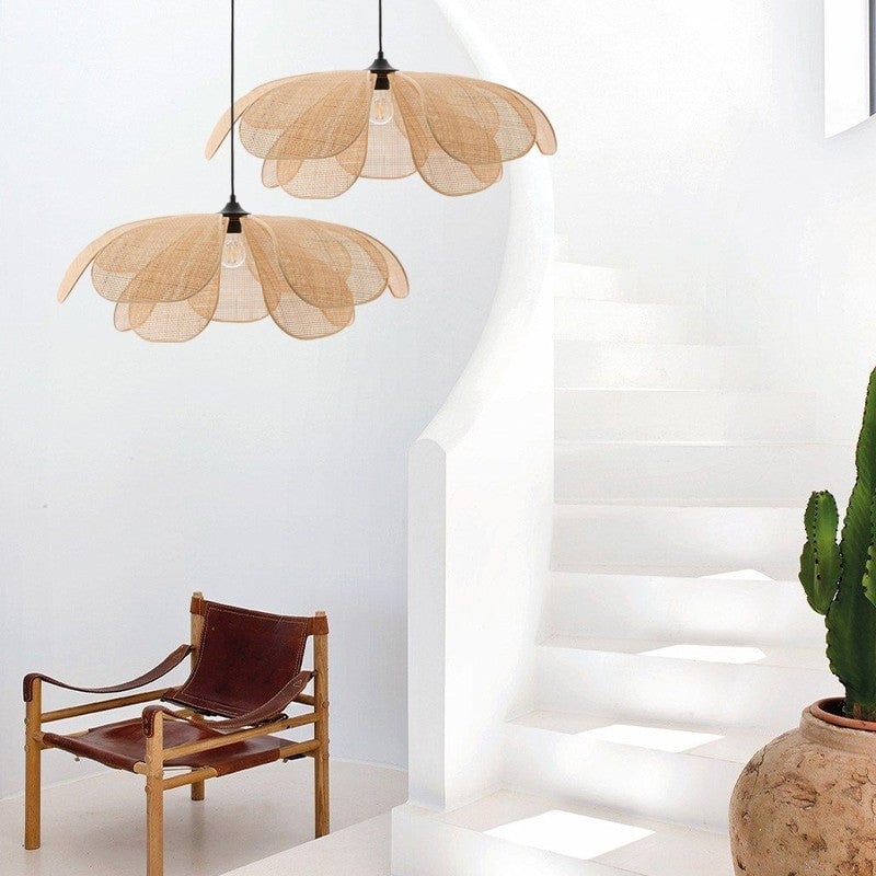 Vintage Petal Rattan Ceiling Pendant Light - Lumpaz