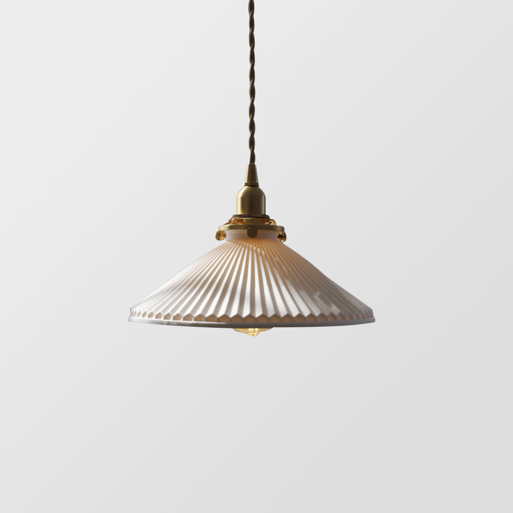 Modern Ceramics Retro Pleated Pendant Light For Living Room - Lumpaz