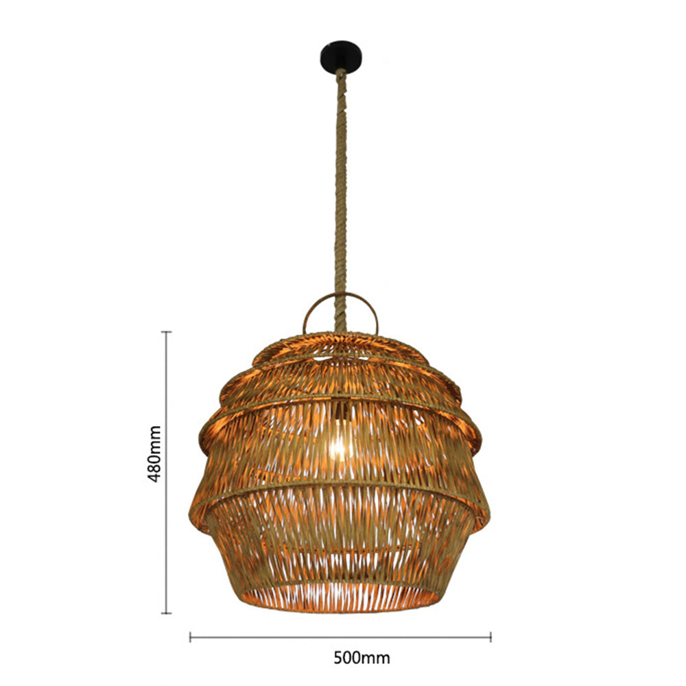 Retro Rattan Basket Pendant Light For Living Room - Lumpaz