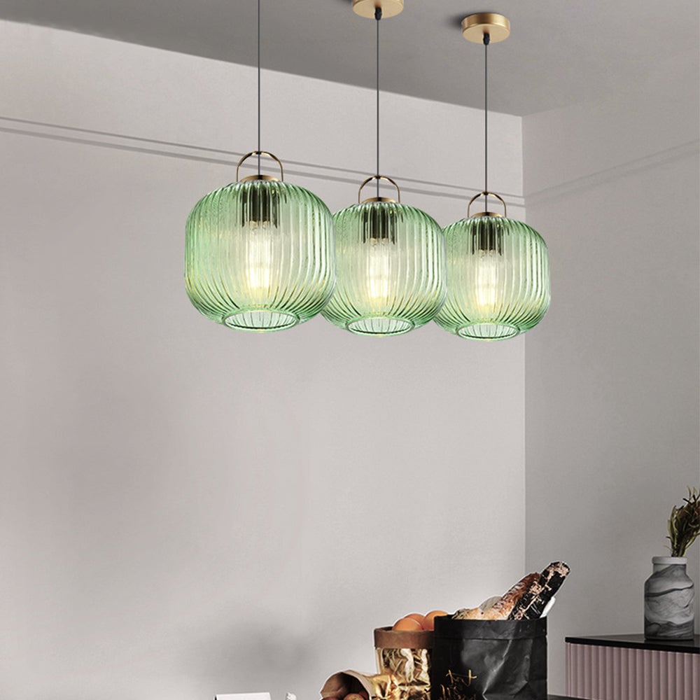 Retro Green Lantern Glass Pendant Lamp - Lumpaz