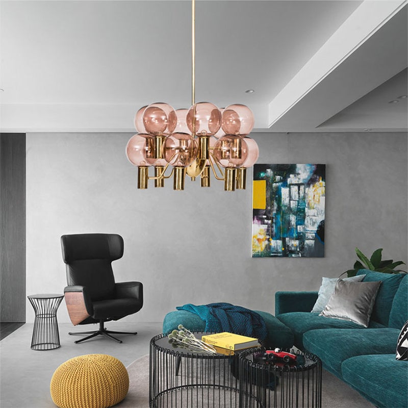 Contemporary Pink Glass 12-Bulb Decorative Chandelier - Lumpaz
