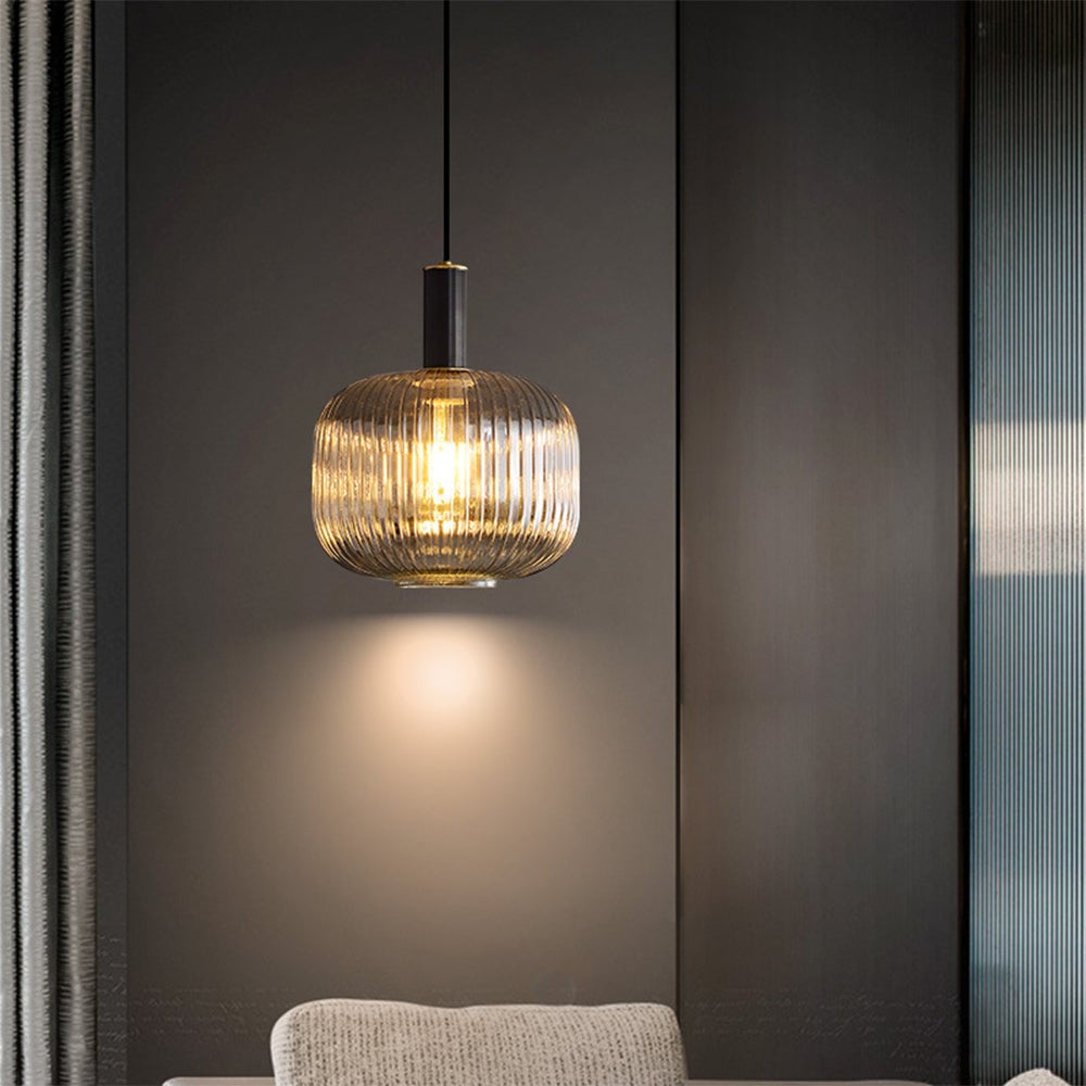 Modern Oval Ribbed Glass Pendant Light - Lumpaz