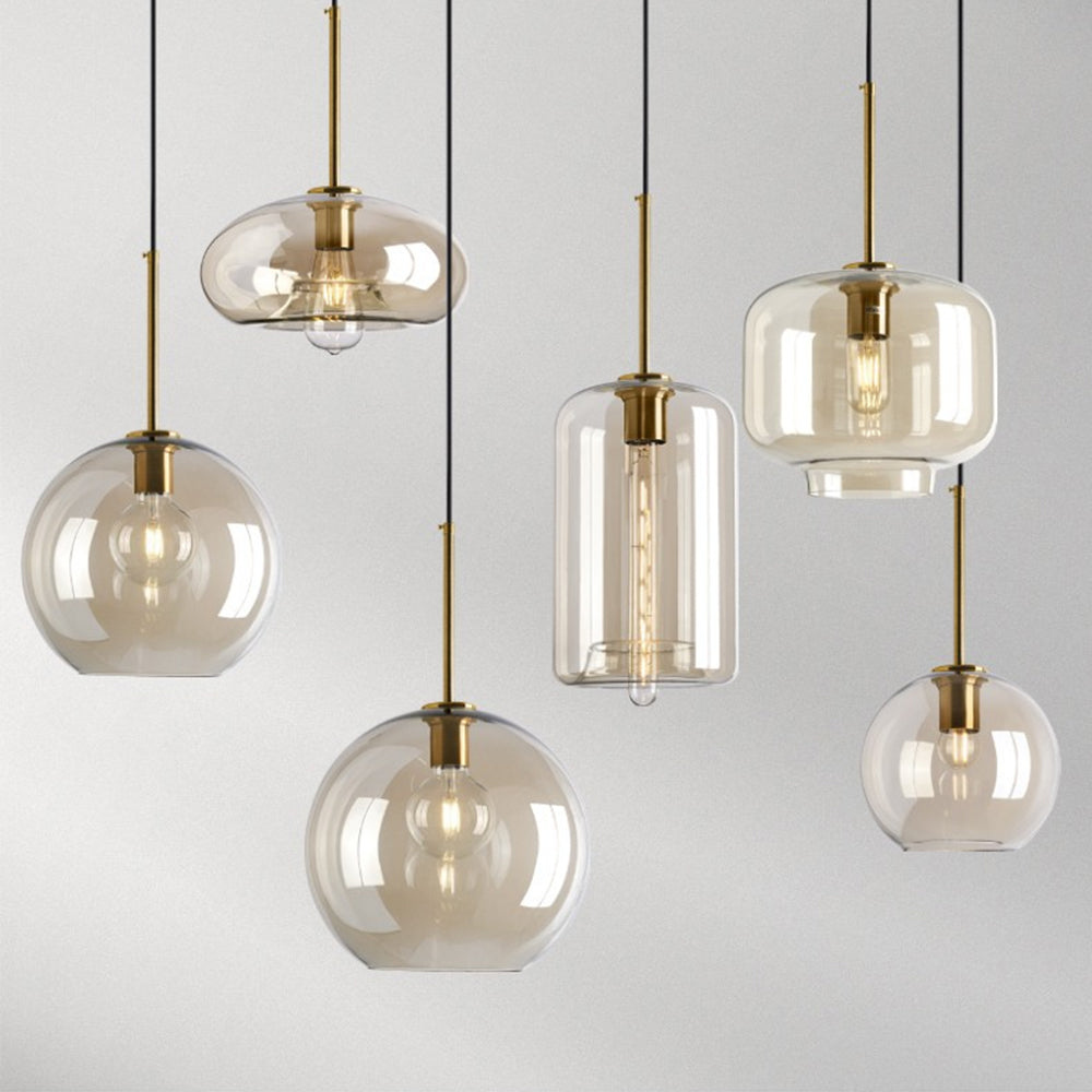 Industrial Amber Glass Pendant Light - Lumpaz