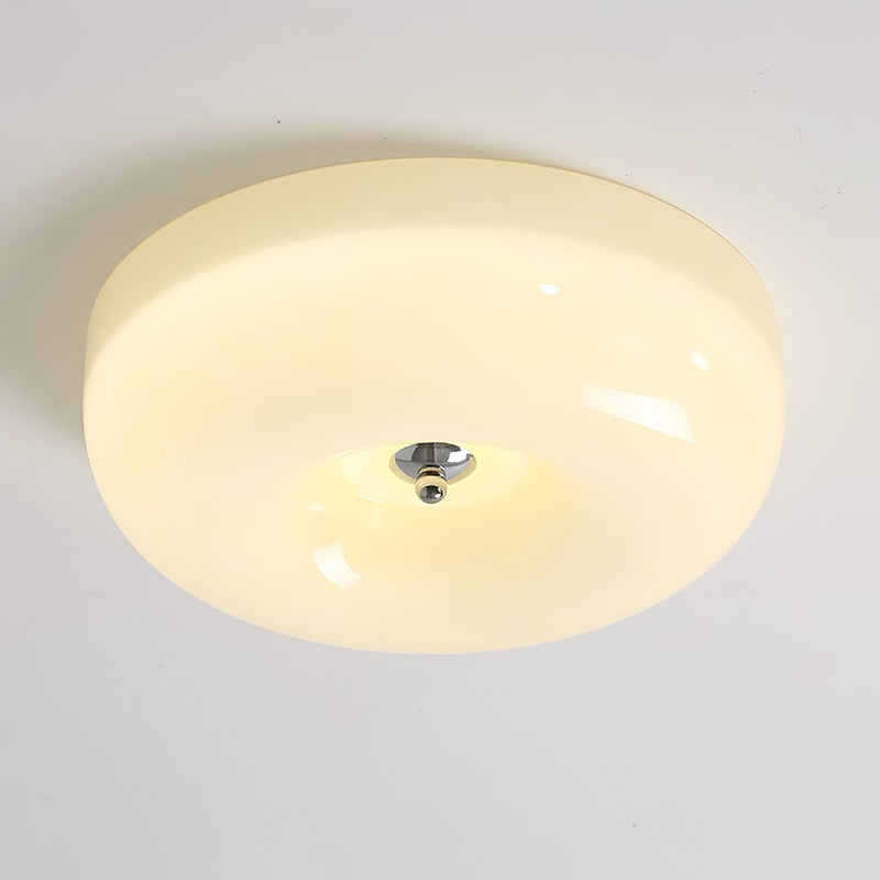 Cream Round Ceiling Lamp Simple Glass Ceiling Light For Bedroom - Lumpaz