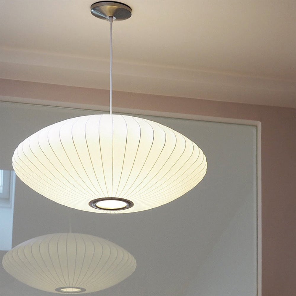 Nordic White Lantern Saucer Pendant Light For Living Room - Lumpaz