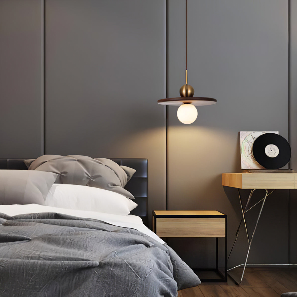 Flying Saucer Walnut Pendant Light - Lumpaz