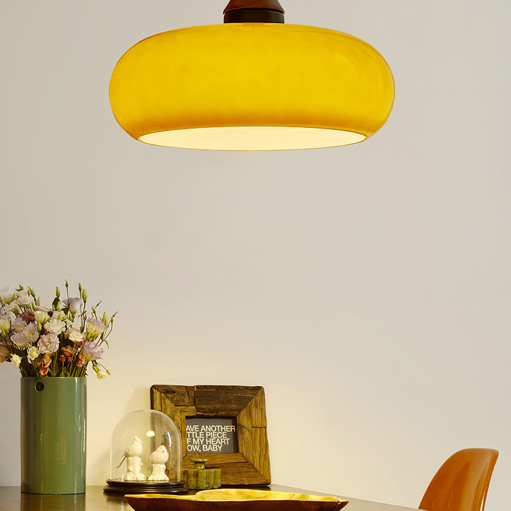 Wooden Yellow Dome Pendant Light for Kitchen Islands - Lumpaz