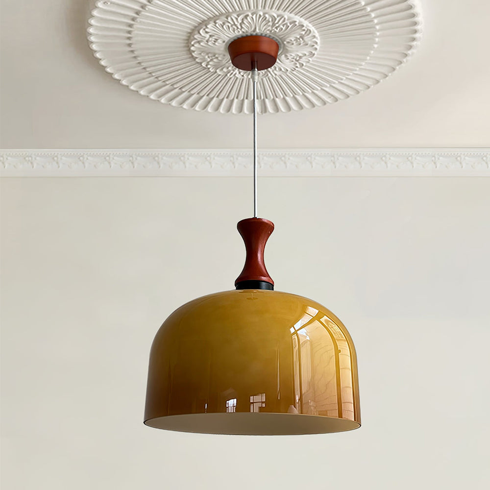 Vintage 1-Light Retro Glass Flat Ball Pendant Fixture - Lumpaz