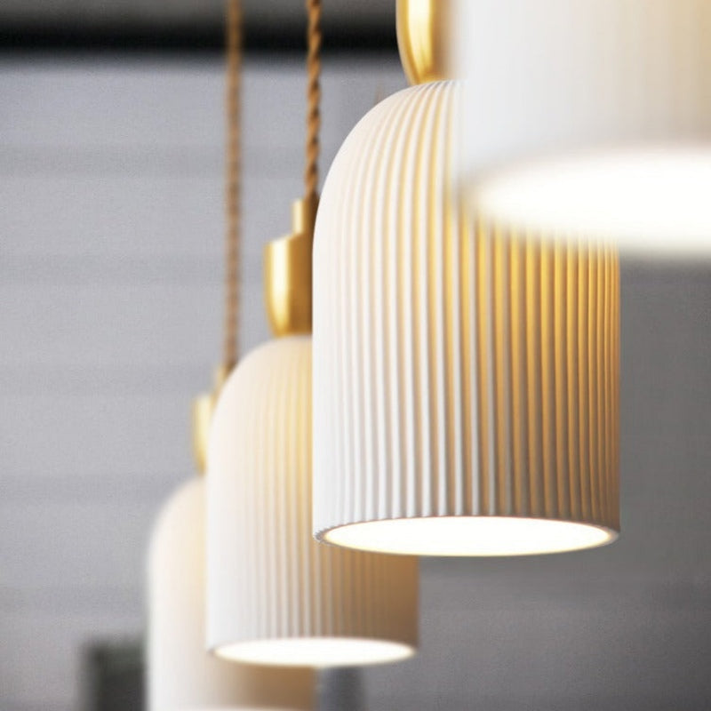 Retro Pleated Ceramic Brass Cocoon Pendant Lamp - Lumpaz