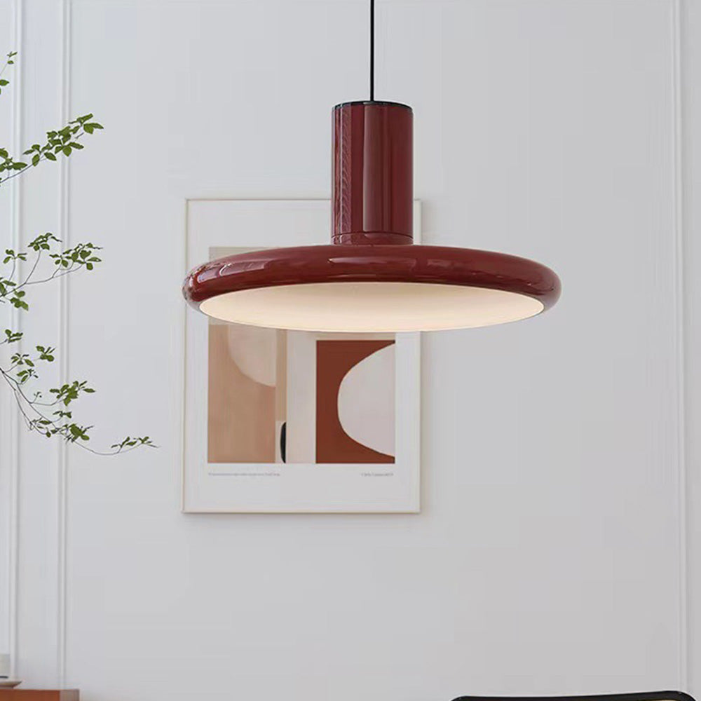 Modern Simple Red Metal Saucer Pendant Light - Lumpaz