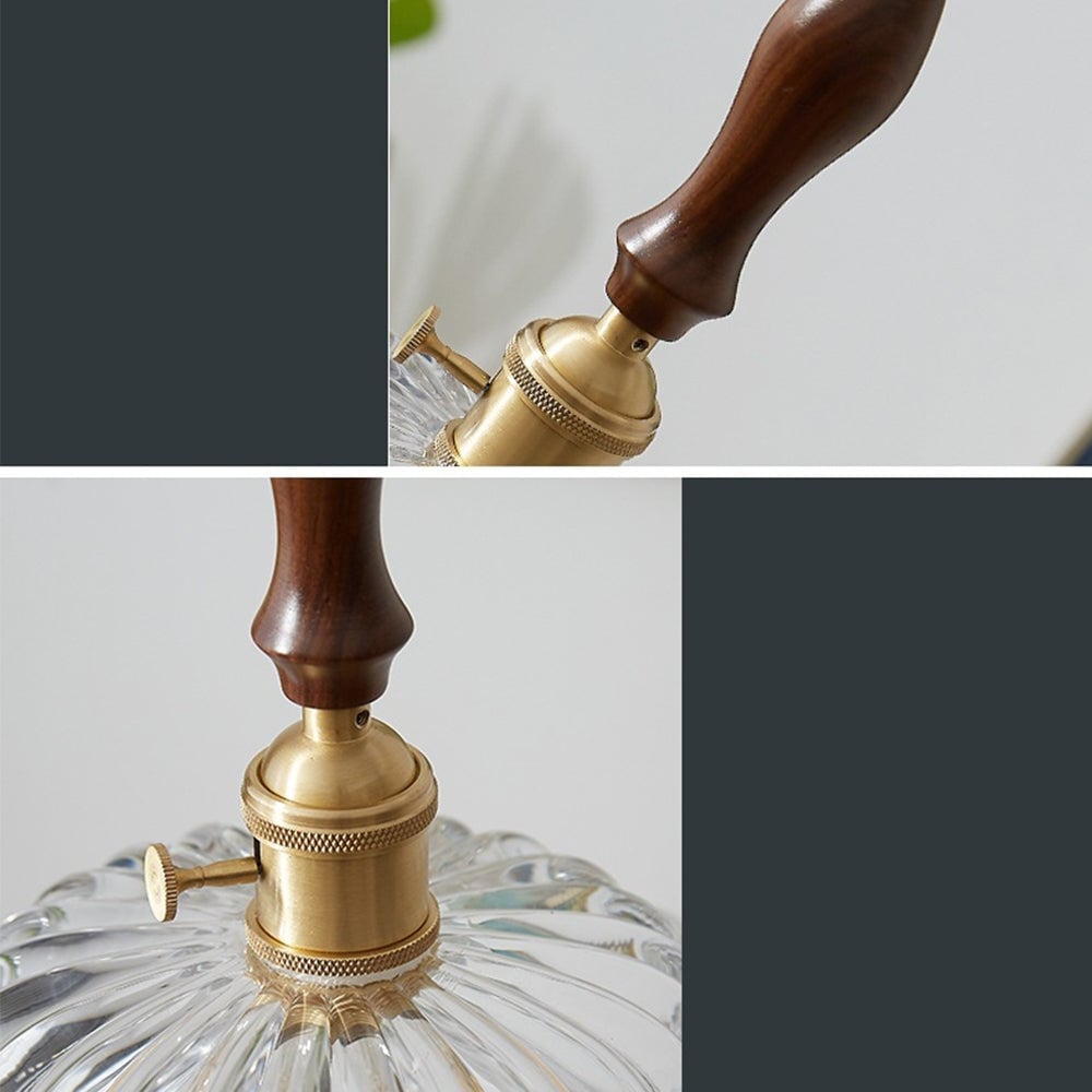 Contemporary Copper Glass Pendant Light with Wooden Handle - Lumpaz