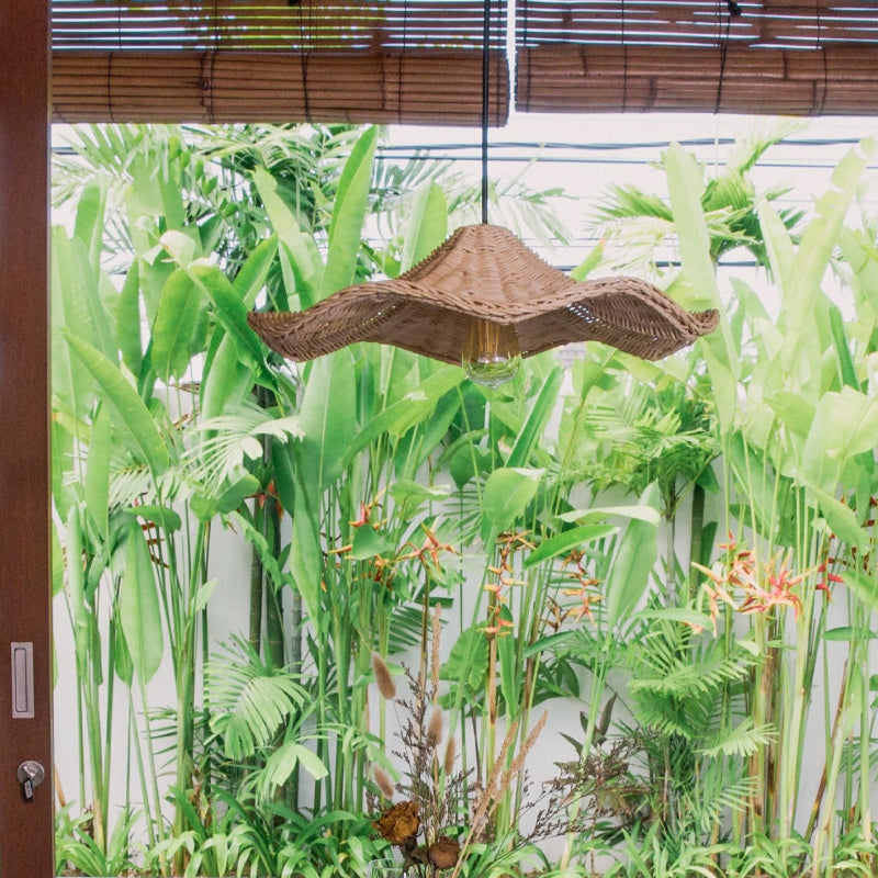 Boho Wicker Rattan Farmouse Pendant Light - Lumpaz