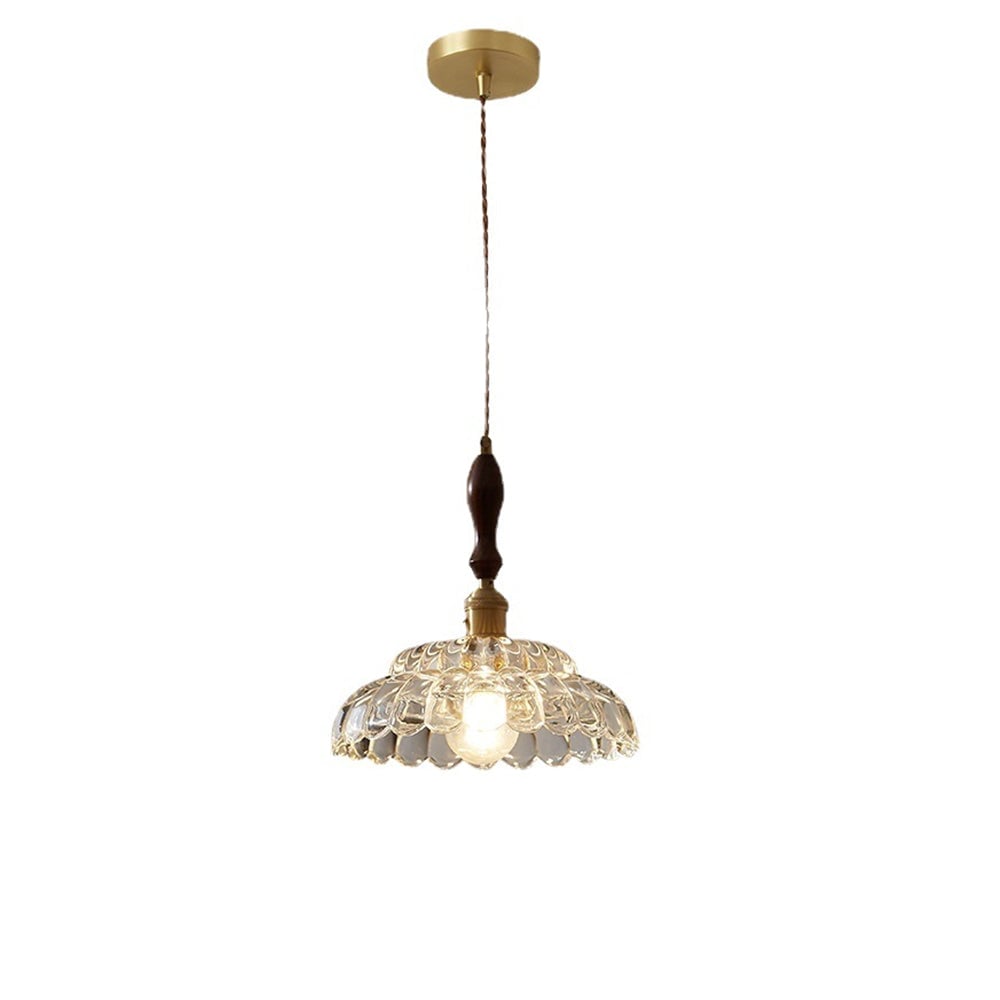 Contemporary Copper Glass Pendant Light with Wooden Handle - Lumpaz