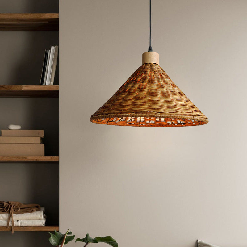 Brown Rattan Basket Pendant Lighting Fixture - Lumpaz