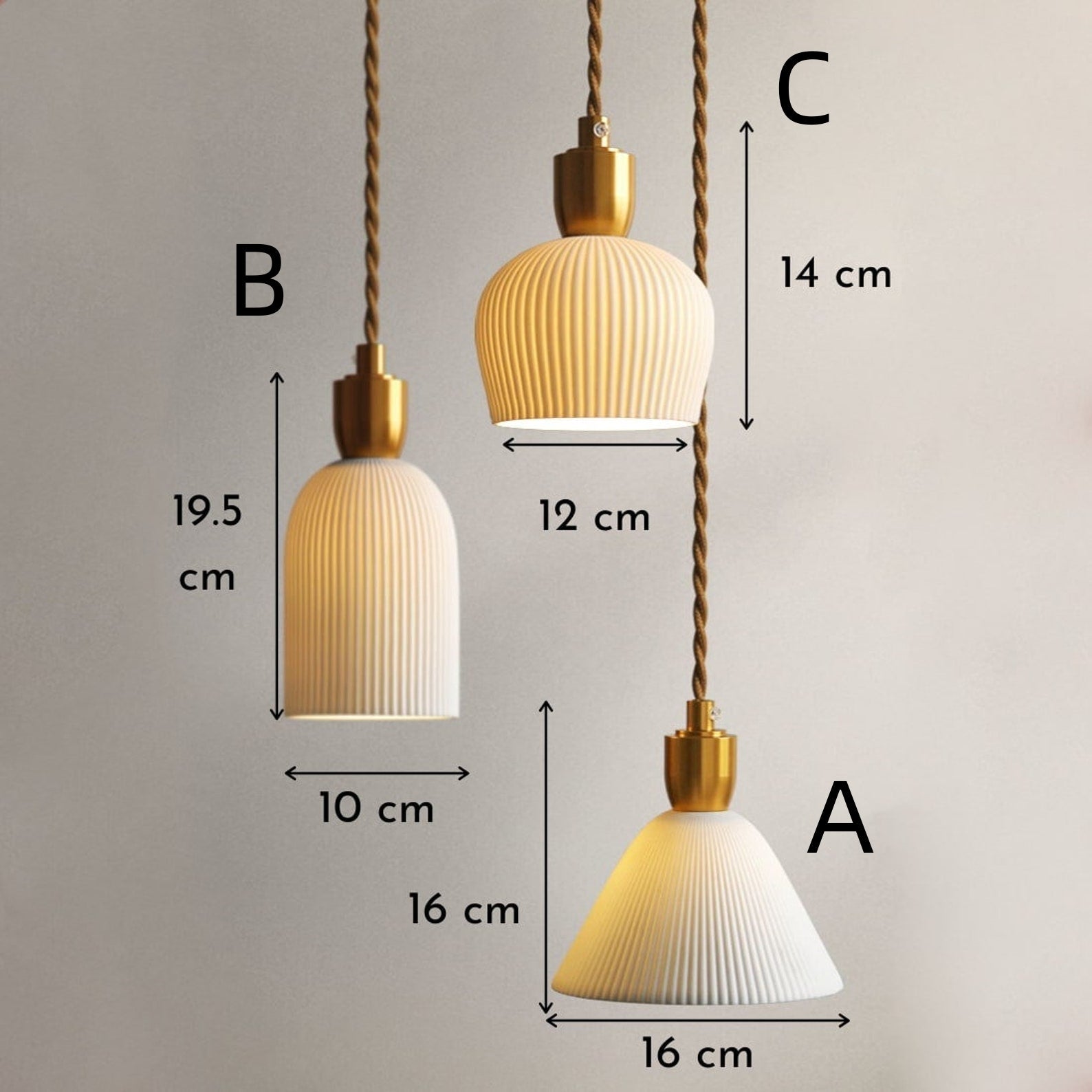 Retro Pleated Ceramic Brass Cocoon Pendant Lamp - Lumpaz