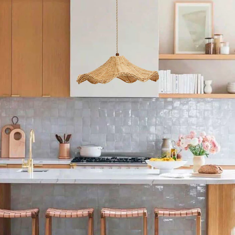 Boho Wicker Rattan Farmouse Pendant Light - Lumpaz