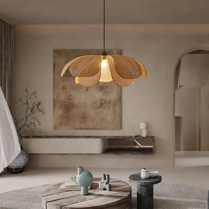Rattan Petal Rustic Lamp Shade Pendant Light - Lumpaz