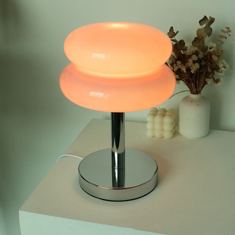 Morandi Modern Rund LED Tischlampe Weiß/Beige/Rosa Wohn/Schlafzimmer Metall&Glas 28CM Lang - Lumpaz
