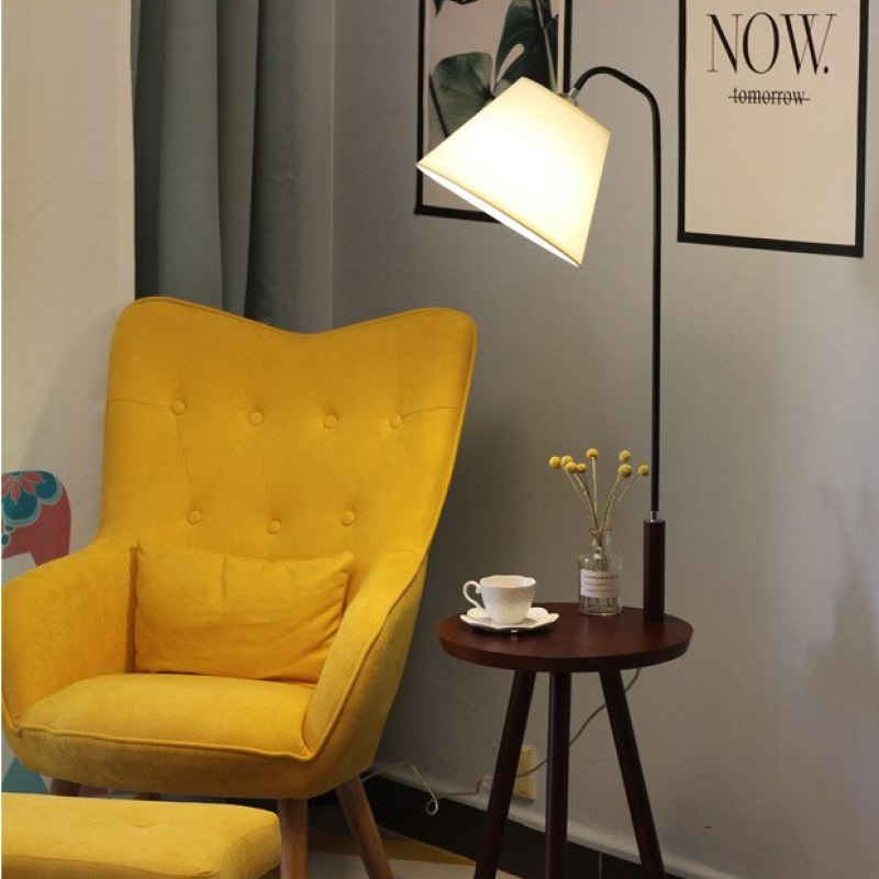 Nordlux Holz Tea Table Textil Stehleuchte, Weiß/Schwarz/Walnuss - Lumpaz