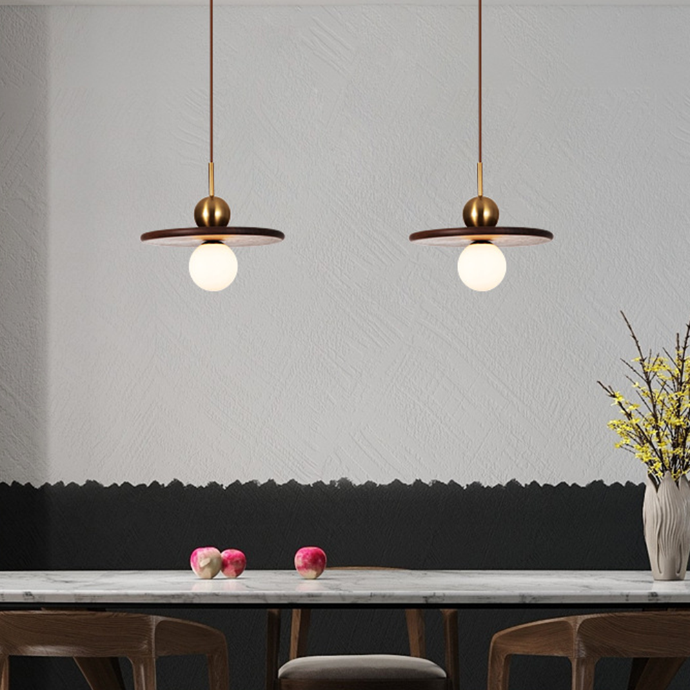 Flying Saucer Walnut Pendant Light - Lumpaz