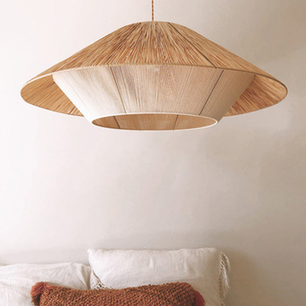 Retro Natural Fabric Hat Boho Pendant Light - Lumpaz