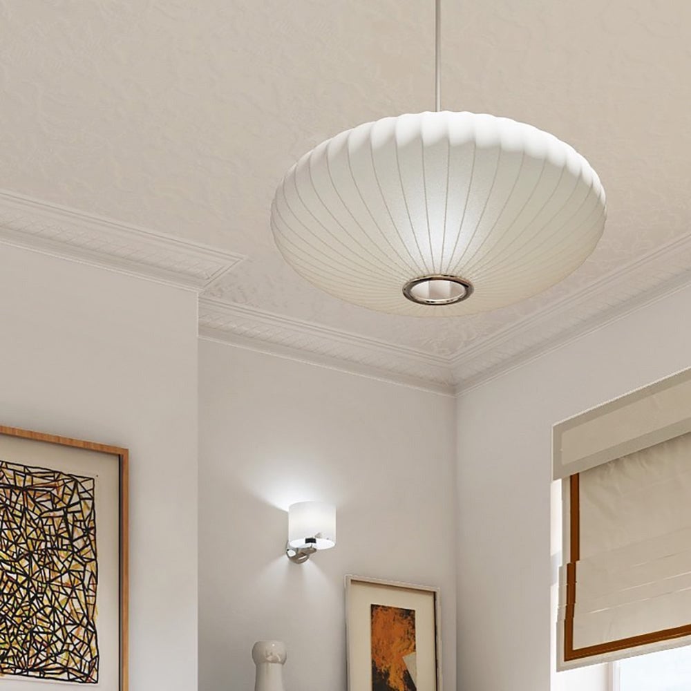 Nordic White Lantern Saucer Pendant Light For Living Room - Lumpaz