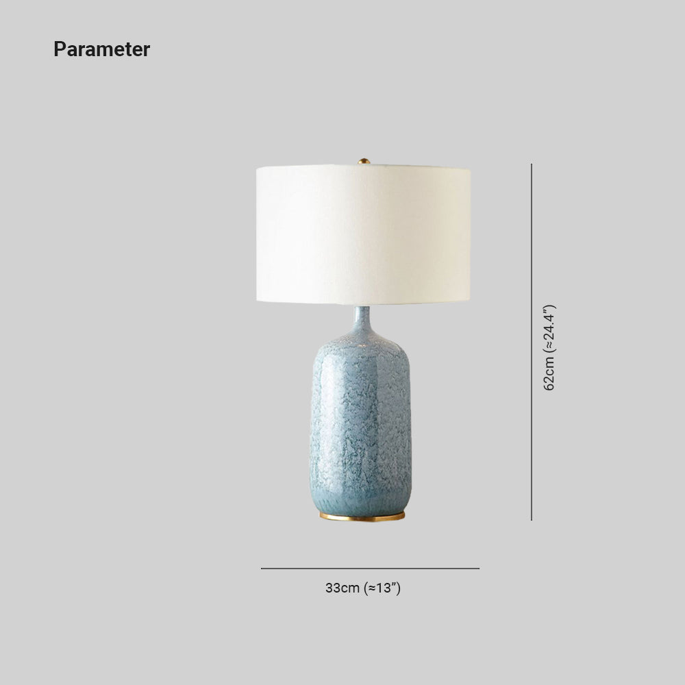 Sano Modern Minimalistisch LED Tischlampe Trommelform Blau Schlafzimmer Keramik&Textil 62CM Lang - Lumpaz
