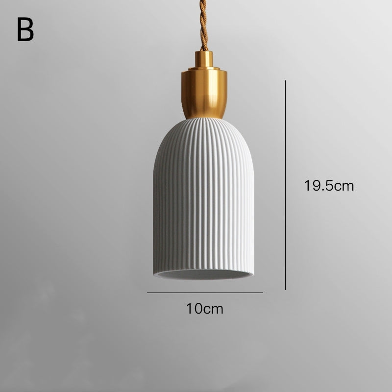 Retro Pleated Ceramic Brass Cocoon Pendant Lamp - Lumpaz