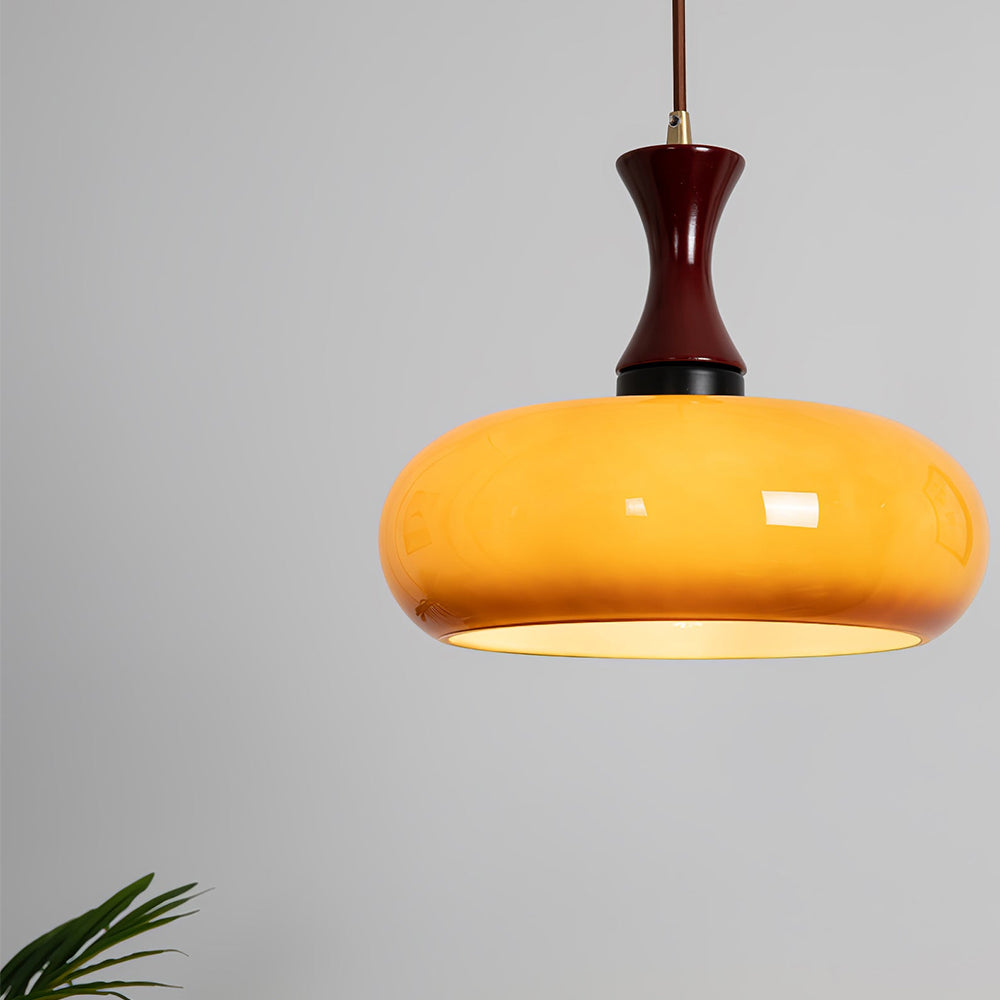 Wooden Yellow Dome Pendant Light for Kitchen Islands - Lumpaz