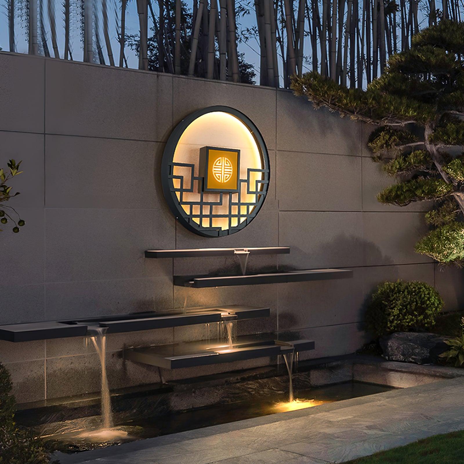 Asian Style Round Garden Wall Light - Lumpaz