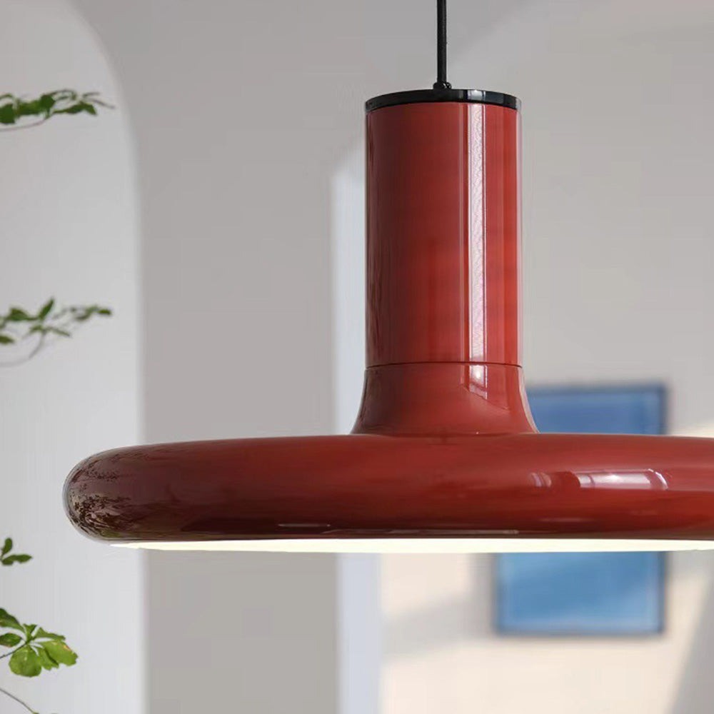 Modern Simple Red Metal Saucer Pendant Light - Lumpaz