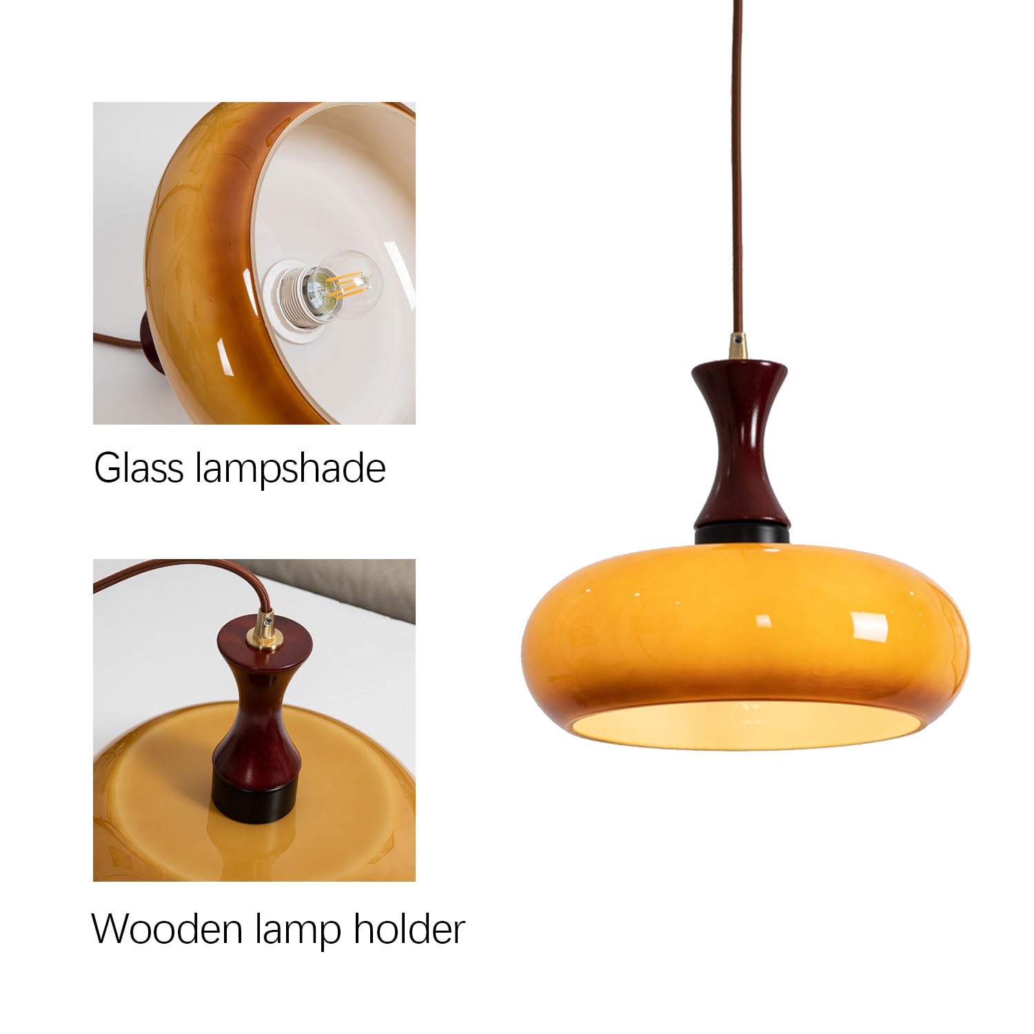 Wooden Yellow Dome Pendant Light for Kitchen Islands - Lumpaz