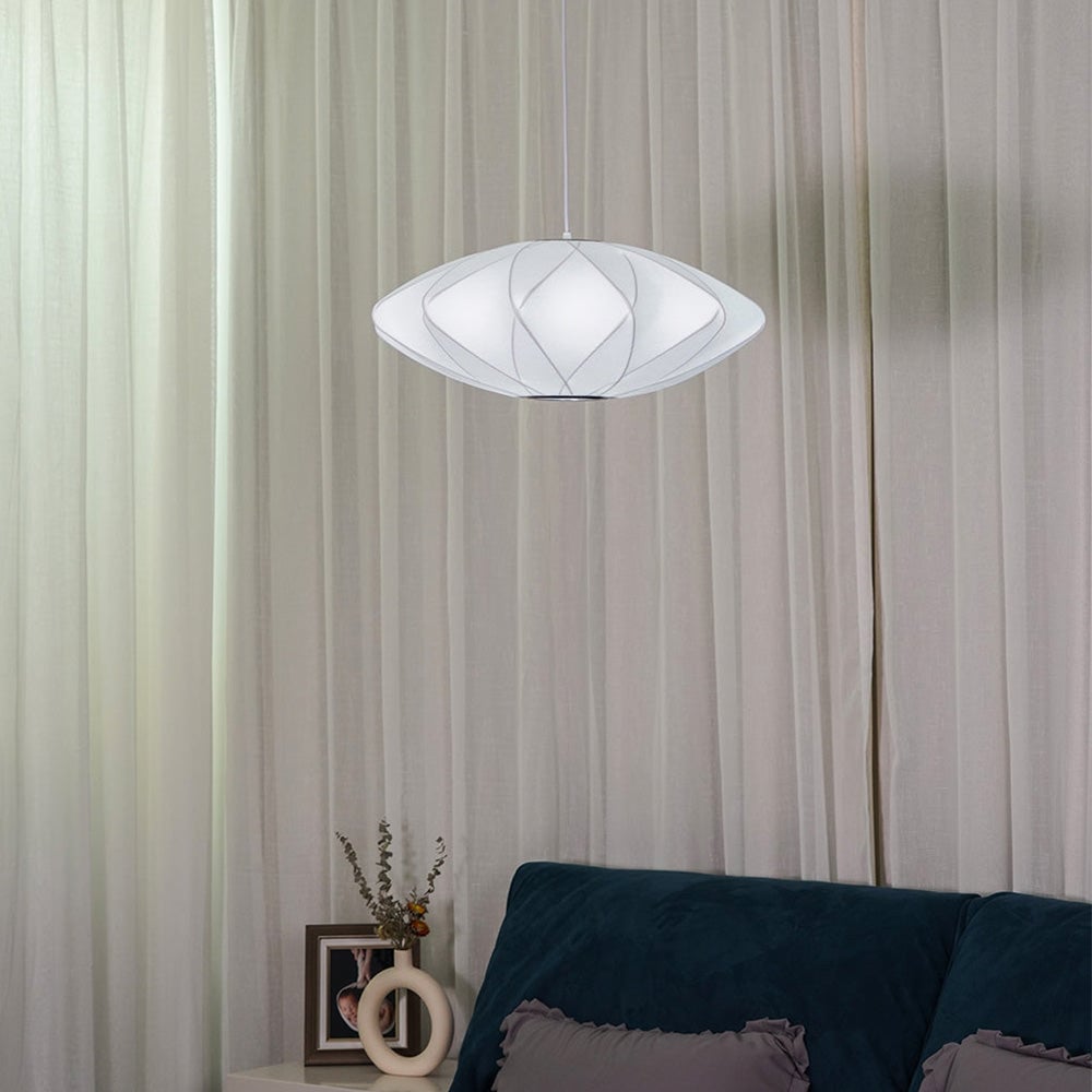 Nordic White Lantern Saucer Pendant Light For Living Room - Lumpaz
