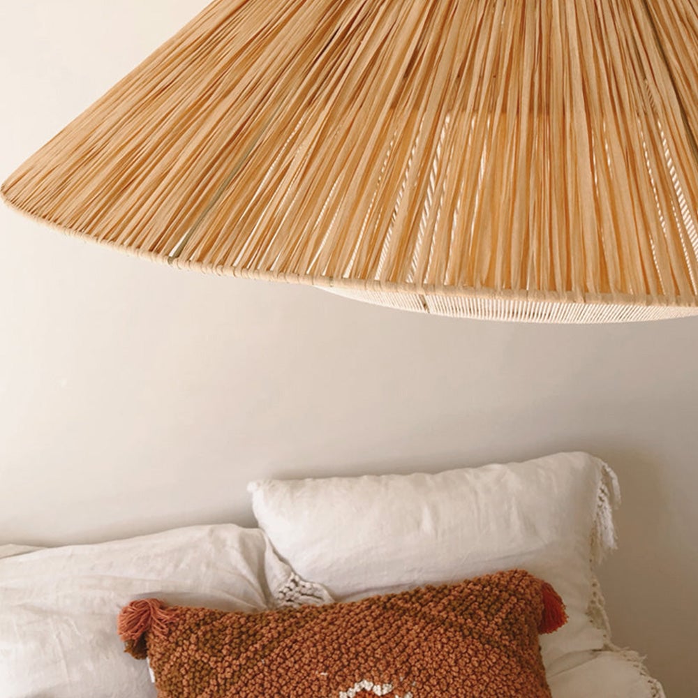 Retro Natural Fabric Hat Boho Pendant Light - Lumpaz
