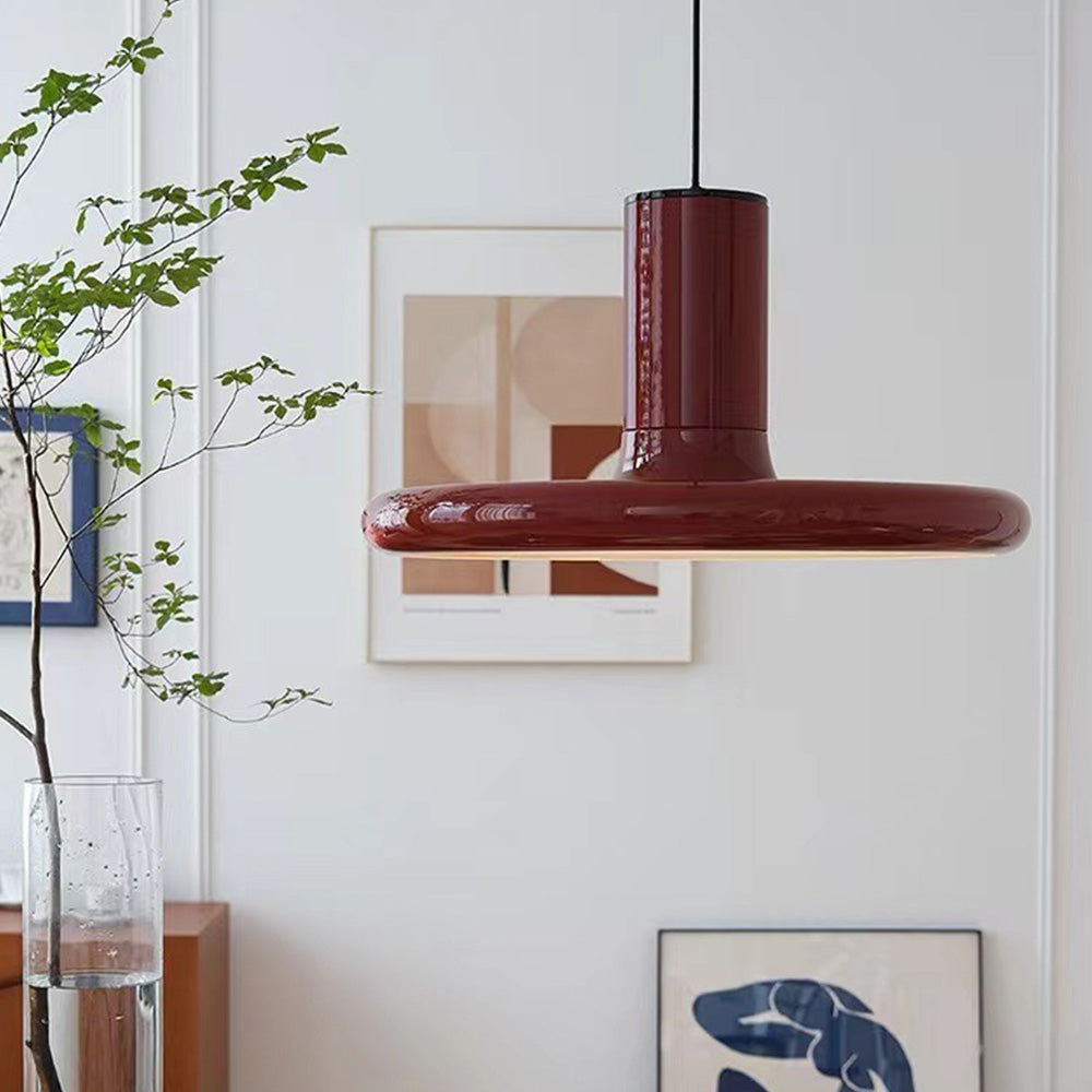 Modern Simple Red Metal Saucer Pendant Light - Lumpaz