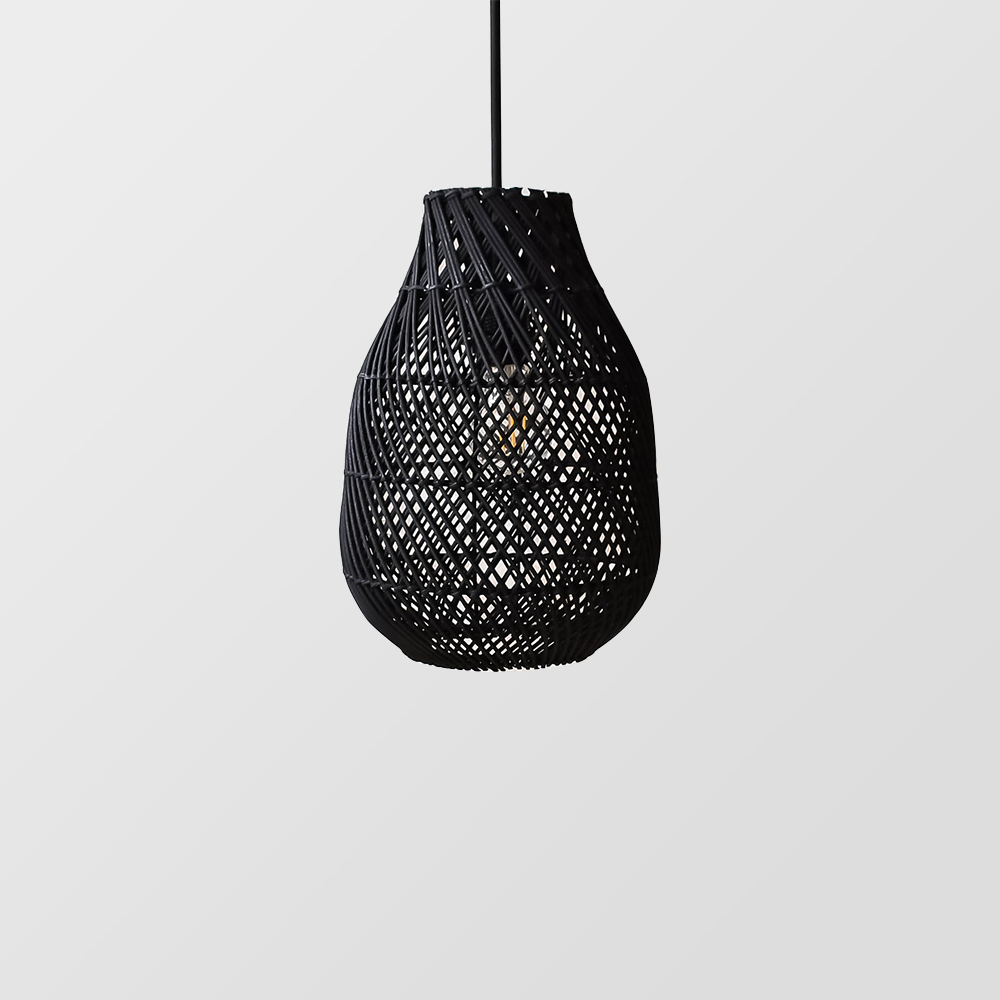 Classic Farmhouse Black Rattan Handwoven Pendant Light - Lumpaz