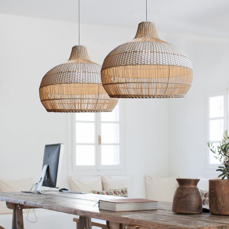 Rattan Kitchen Island Pendant Lighting Wicker Lamp Shade - Lumpaz