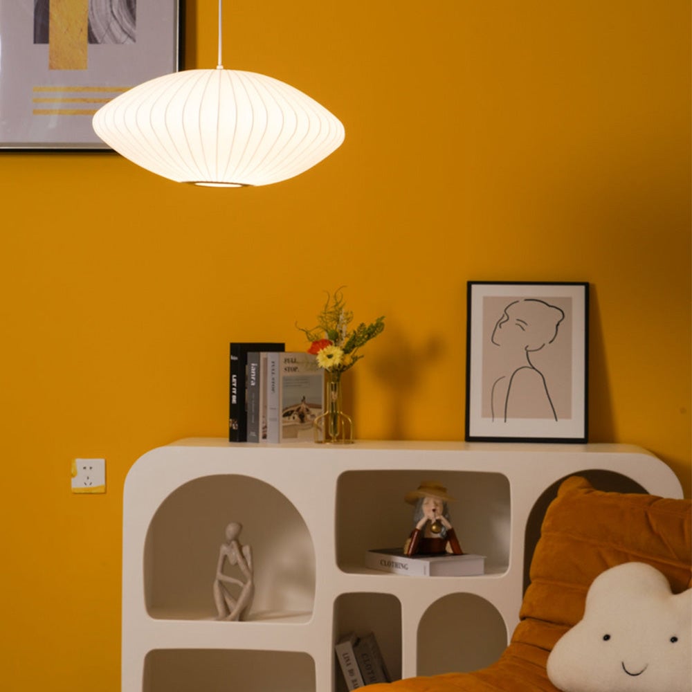 Nordic White Lantern Saucer Pendant Light For Living Room - Lumpaz